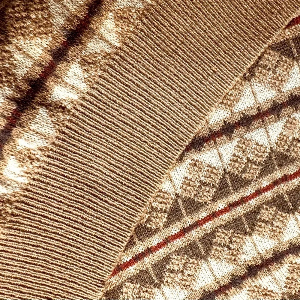 Ralph Lauren Purple Label Tan Multi Fair isle  Geometric V-Neck Sweater Vest